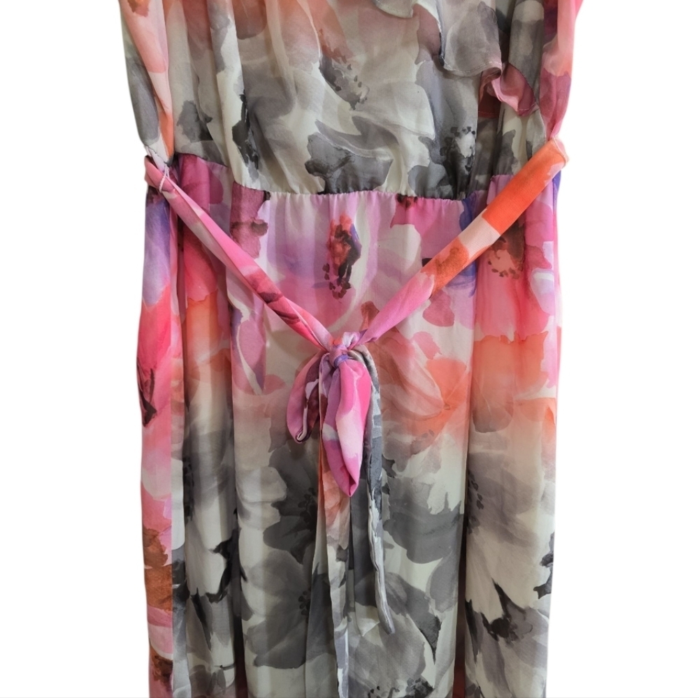 Anthropologie HD in Paris Easel Flora Maxi Dress 14 Watercolor Ruffles Belted - Picture 6 of 12